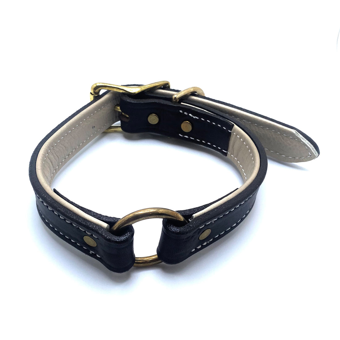 Premium Deluxe Leather 1" and 3/4" Buffalo Lined Standard w/Center Ring Dog Collar