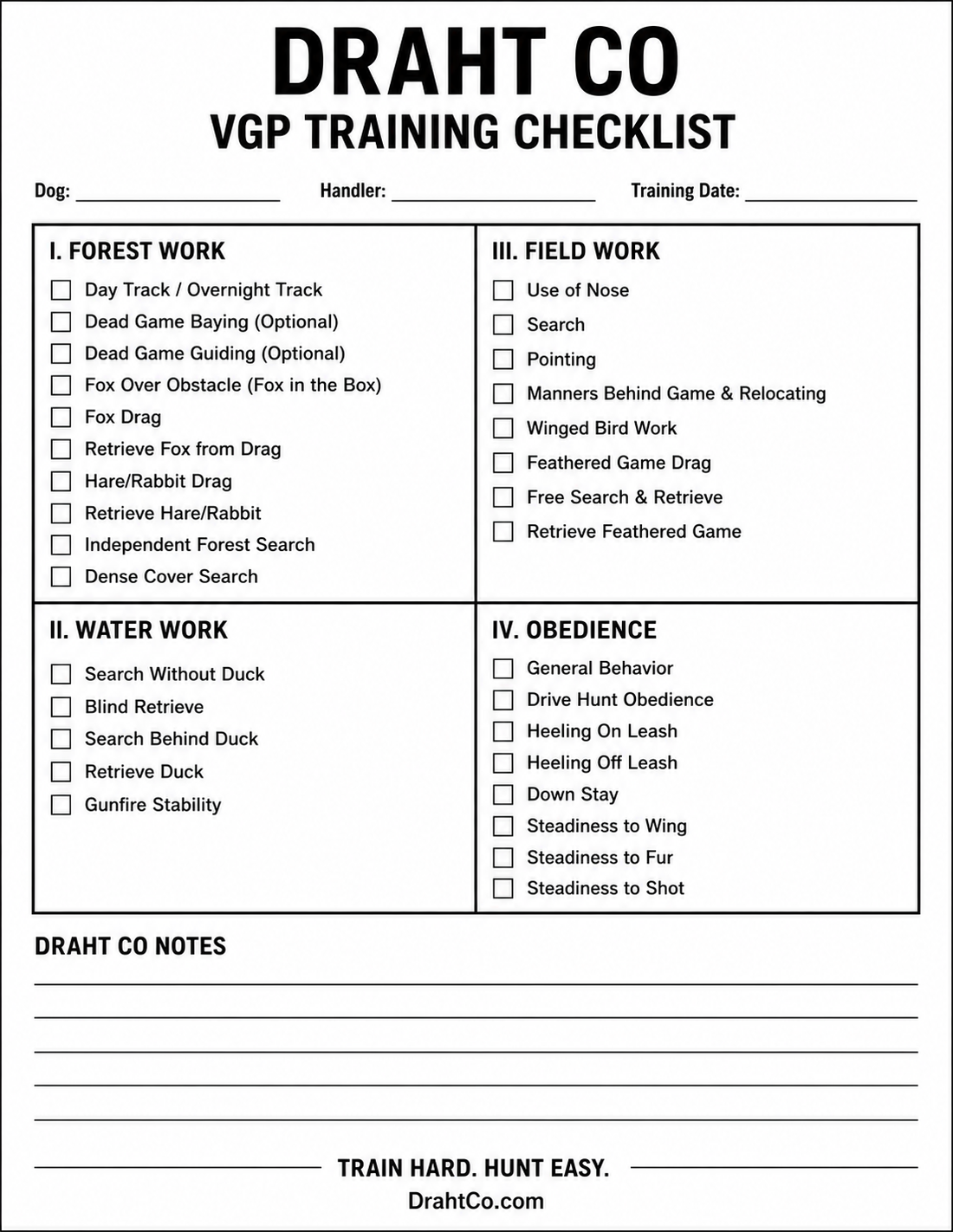 DRAHT CO VGP Training Checklist