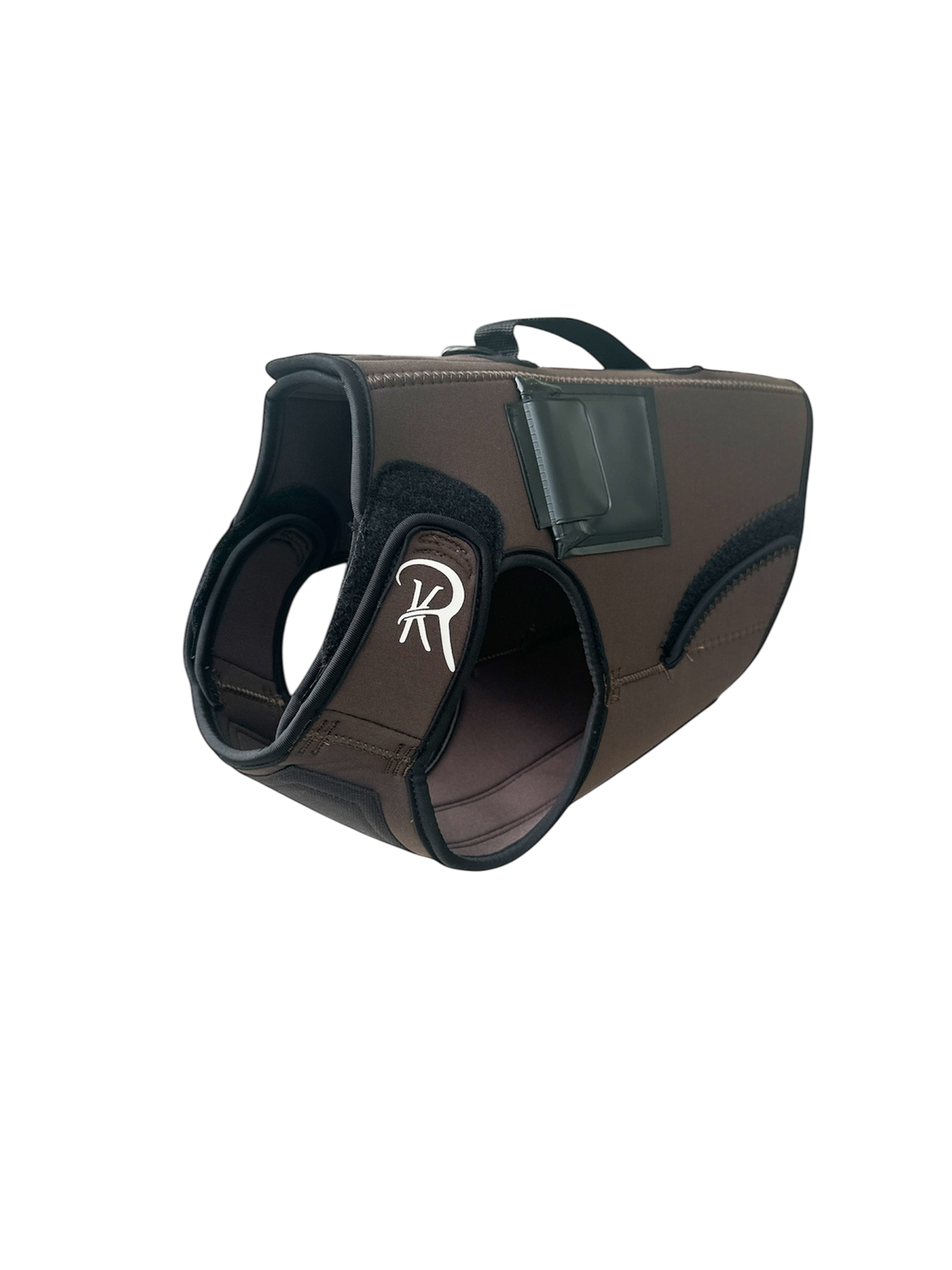 Rekoile solid brown dog vest side view showing gps pouch