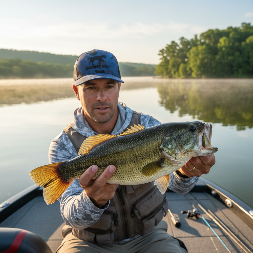 Lunker Hat boat three quarter bass